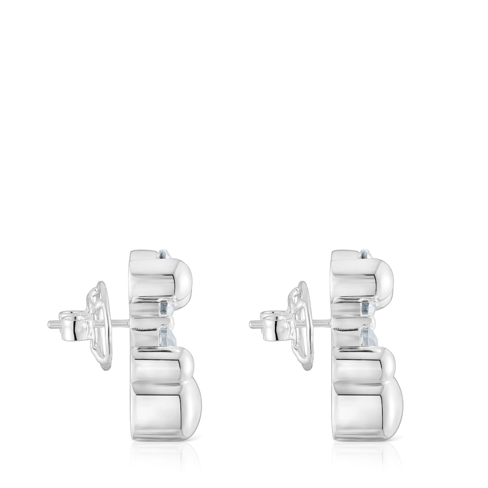 23 mm silver and rock crystal quartz bear motif Earrings Color Bear |