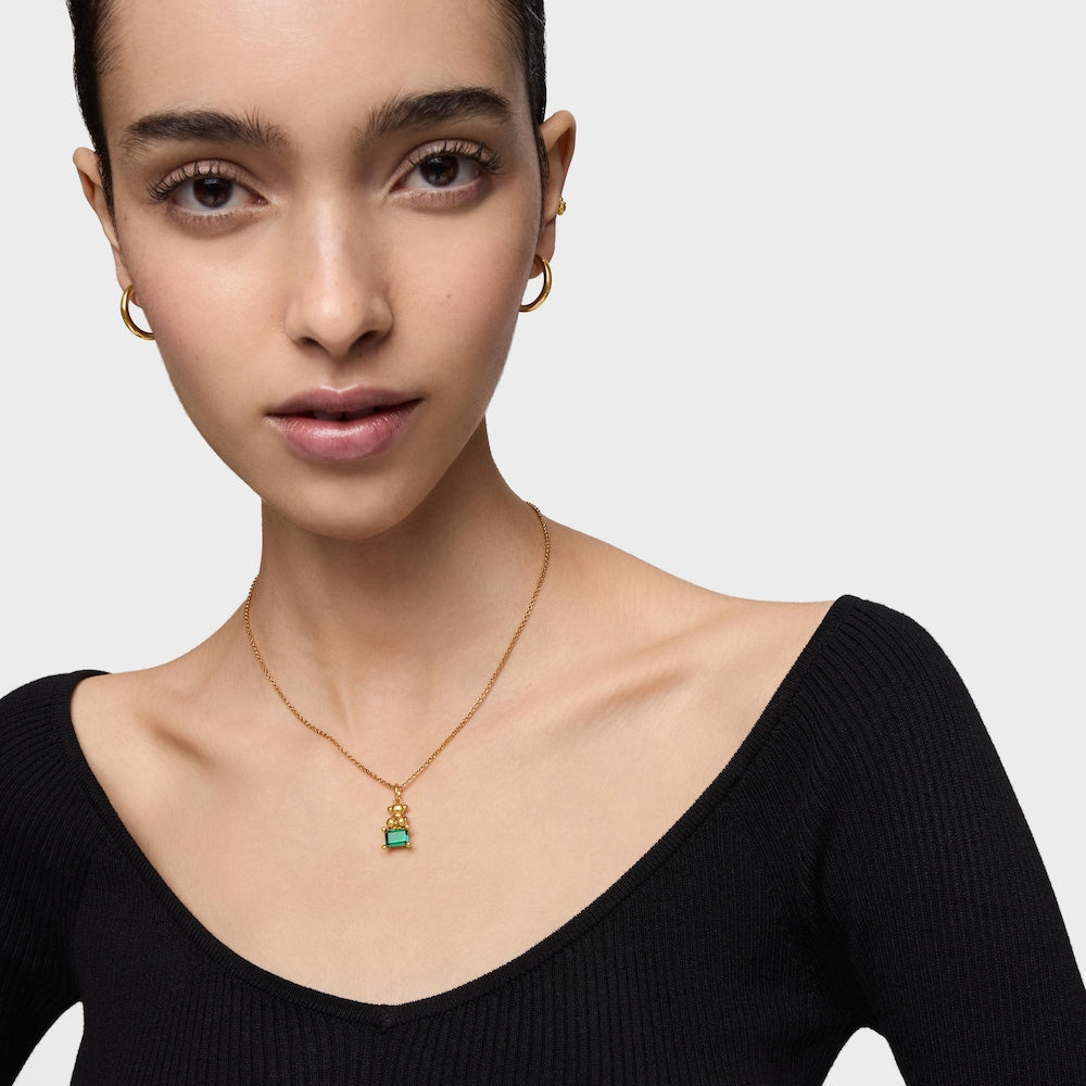 Small 18kt gold plating over silver bear motif Pendant with lab-grown green emerald Bold Bear LGG