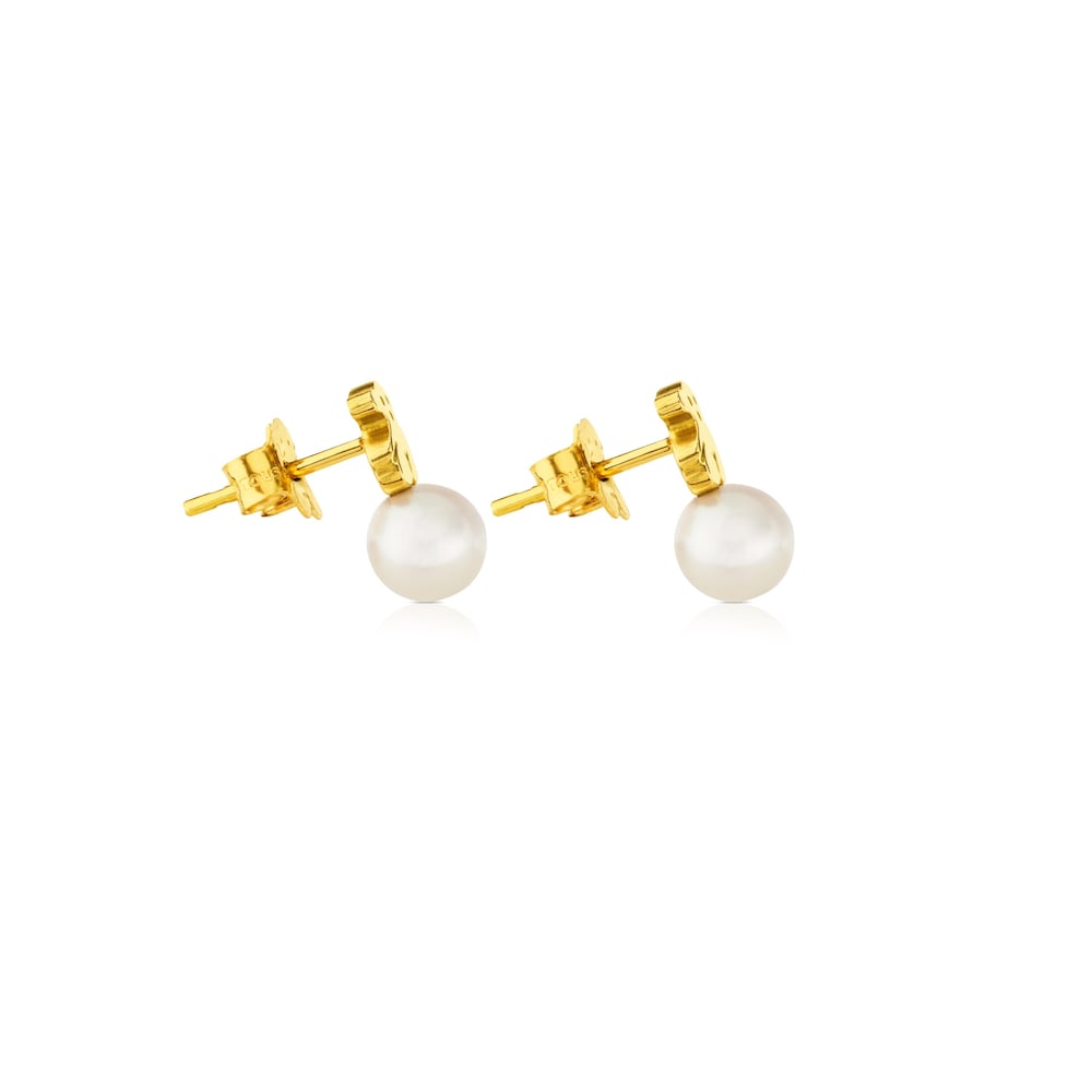 Gold Puppies Earrings with Pearls and Bear motif |