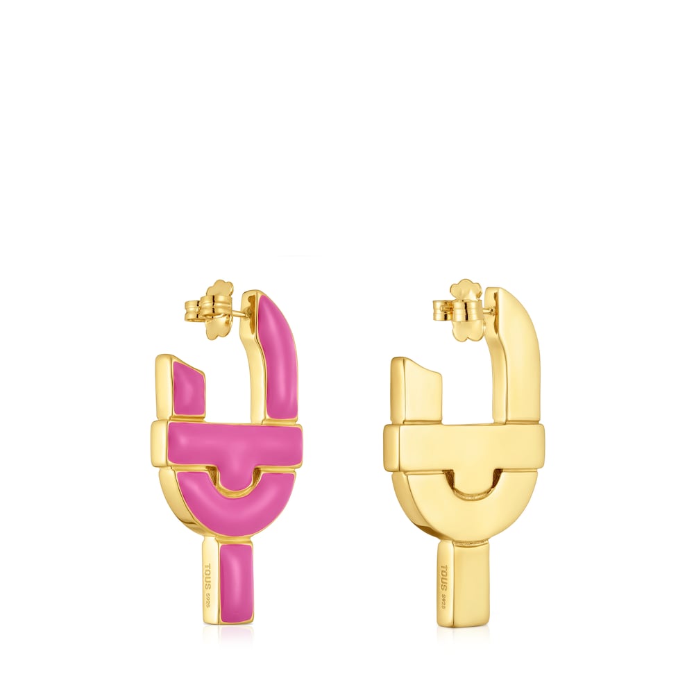 Silver and fuchsia-colored enamel Hoop earrings MANIFESTO |