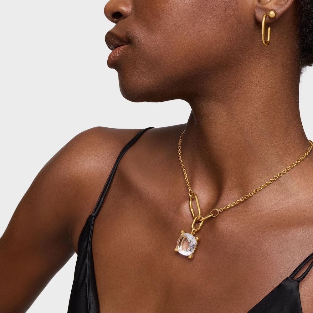 Large 18kt gold plating over silver and rock crystal quartz Pendant Color White