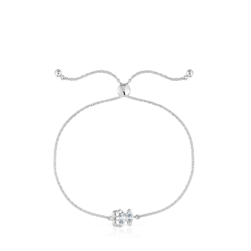 Silver and rock crystal quartz bear motif chain Bracelet Color Bear