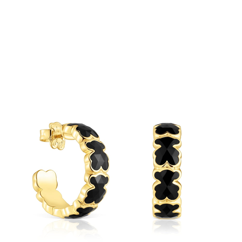 18kt gold over silver Hoop earrings with onyx bear motif Icon Color |
