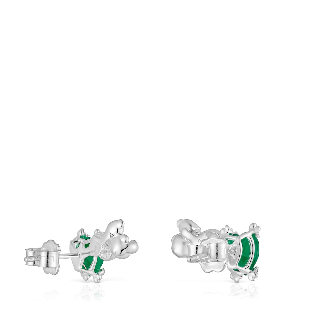 Climber earrings with silver bear, mother of pearl and chalcedony Color Pills |