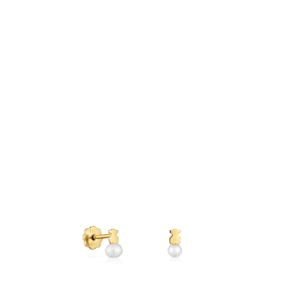Gold Puppies Earrings with bear motif with a cultured pearl |
