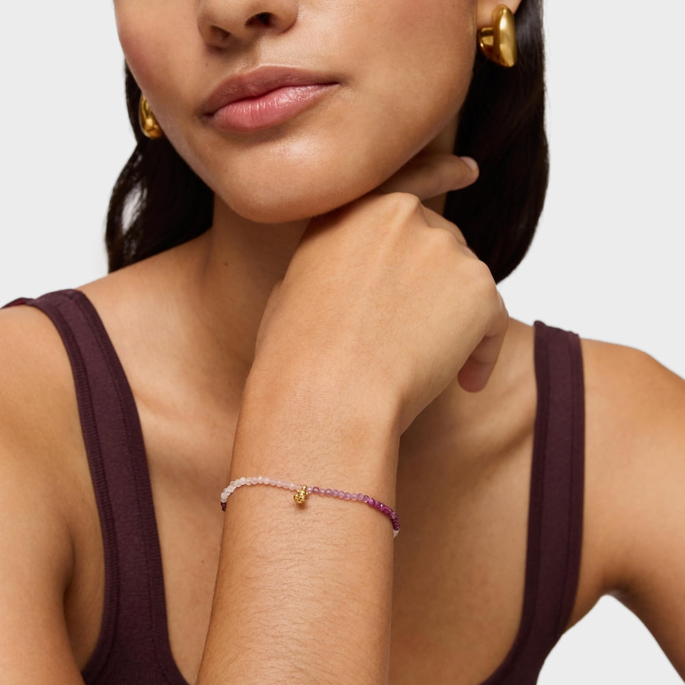 18kt gold plating over silver elastic Bracelet with rose gemstones Bold Bear