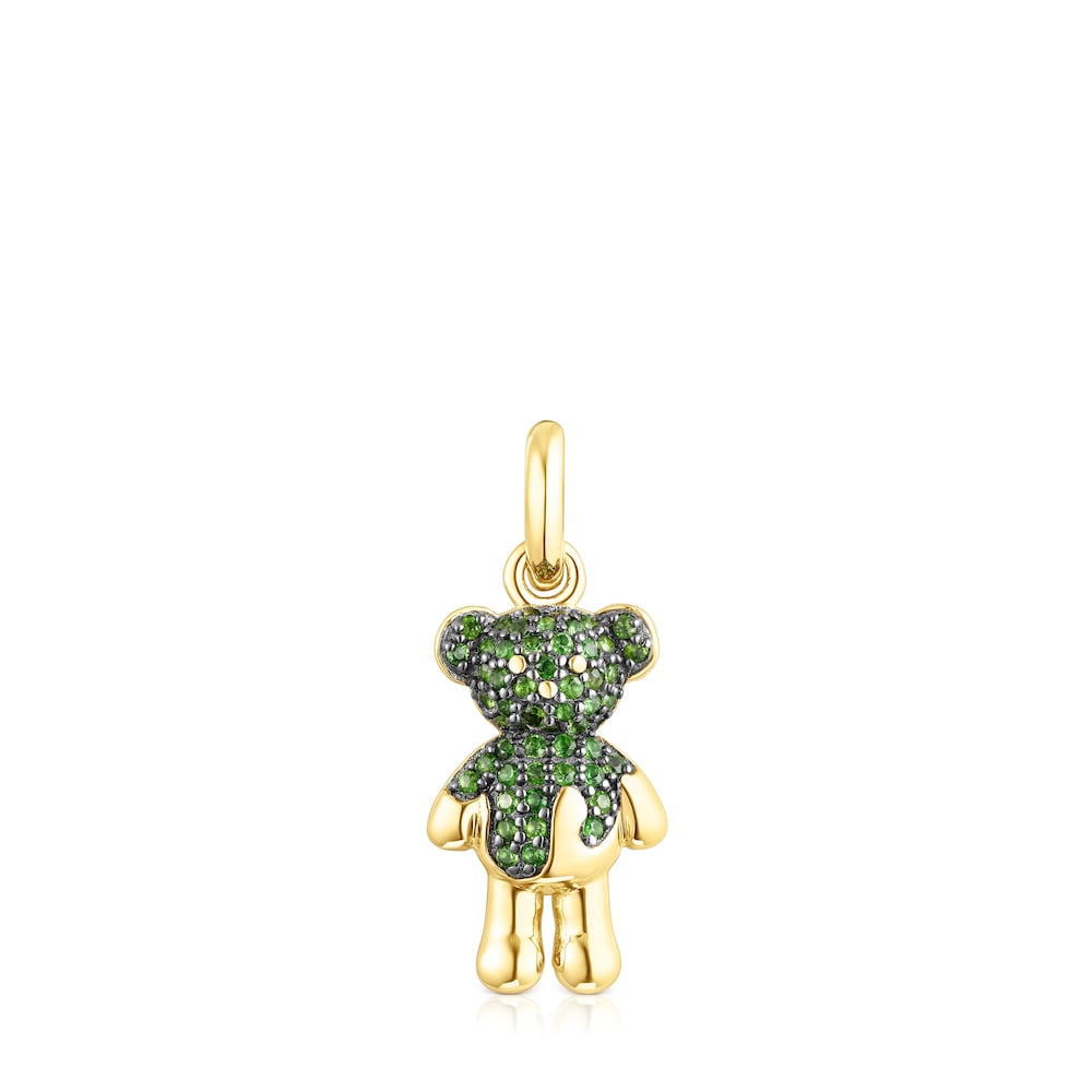 Silver vermeil Teddy Bear Splash Pendant with chrome diopside