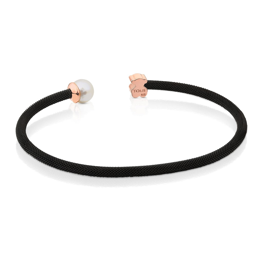 Steel and Rose Vermeil Silver Icon Mesh Bracelet with Pearl