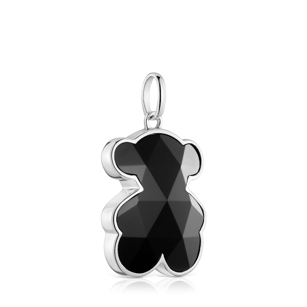 Medium silver Pendant with onyx bear motif in onyx Icon Color