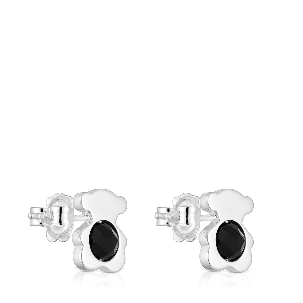 Small silver with onyx 12 mm bear Earrings I-Bear |