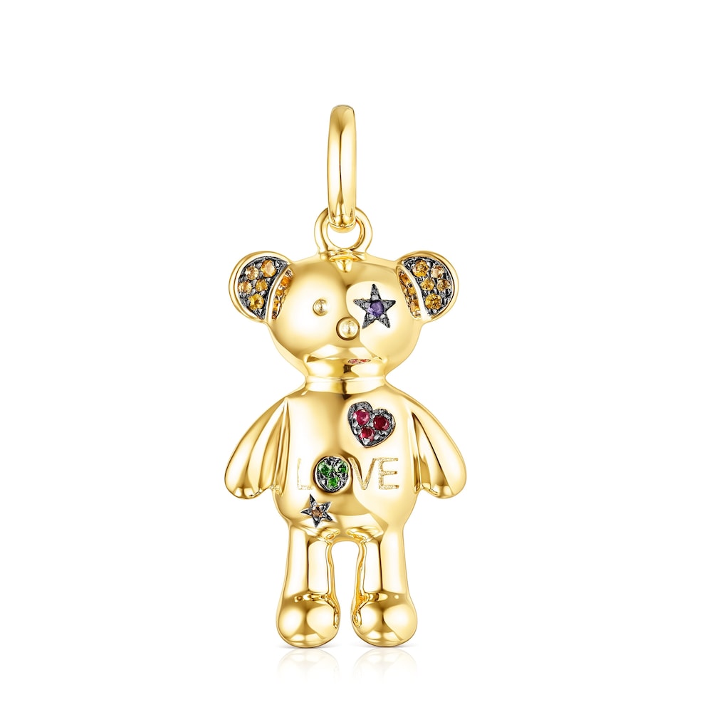 Silver Vermeil Teddy Bear Stars Pendant with Gemstones |