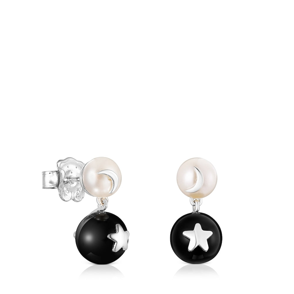 Magic Nature moon-star Earrings with pearl and onyx |