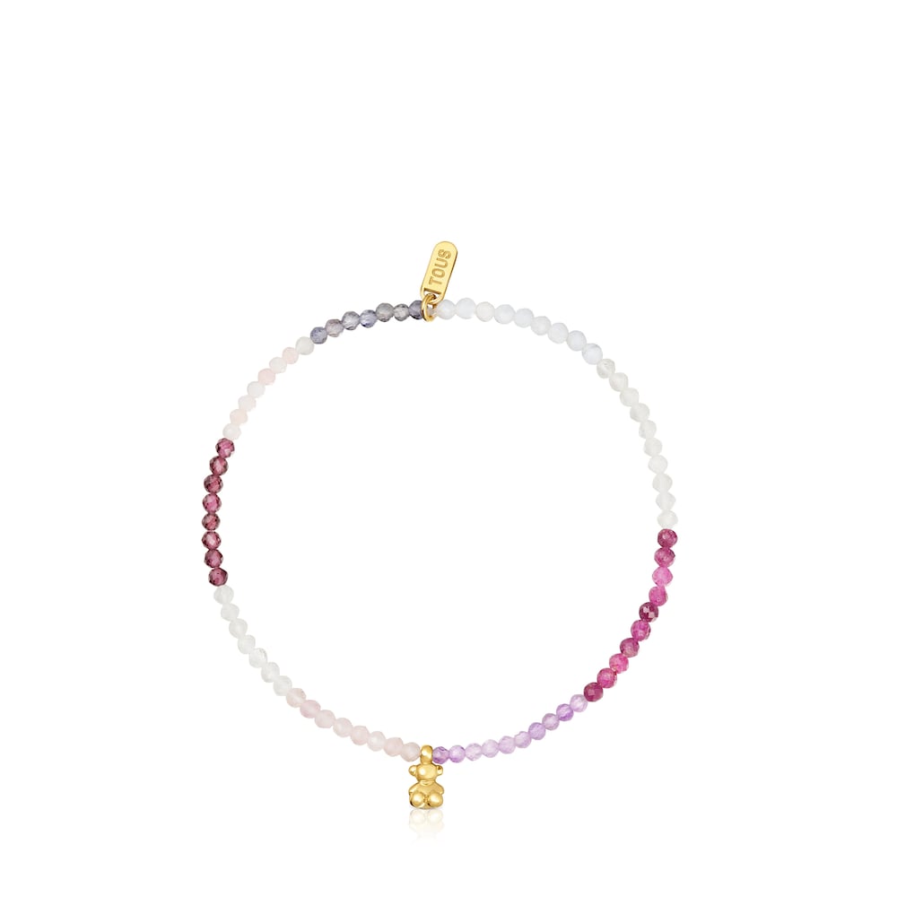 18kt gold plating over silver elastic Bracelet with rose gemstones Bold Bear