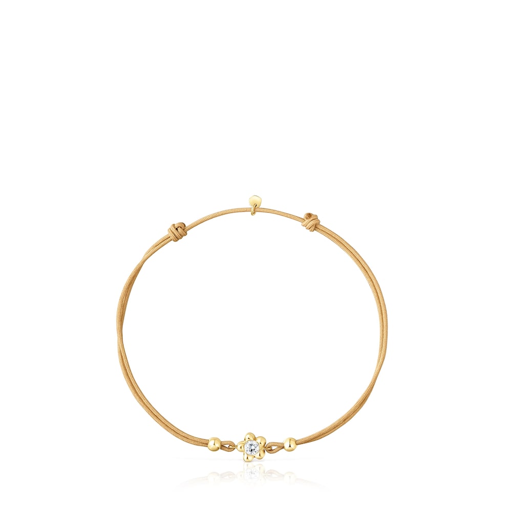 Gold Bracelet with lab-grown diamond and camel-colored nylon Lili |