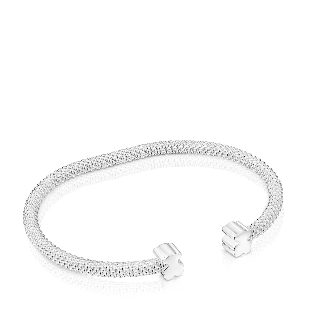 Silver Bangle 7 mm bear motifs Icon Mesh