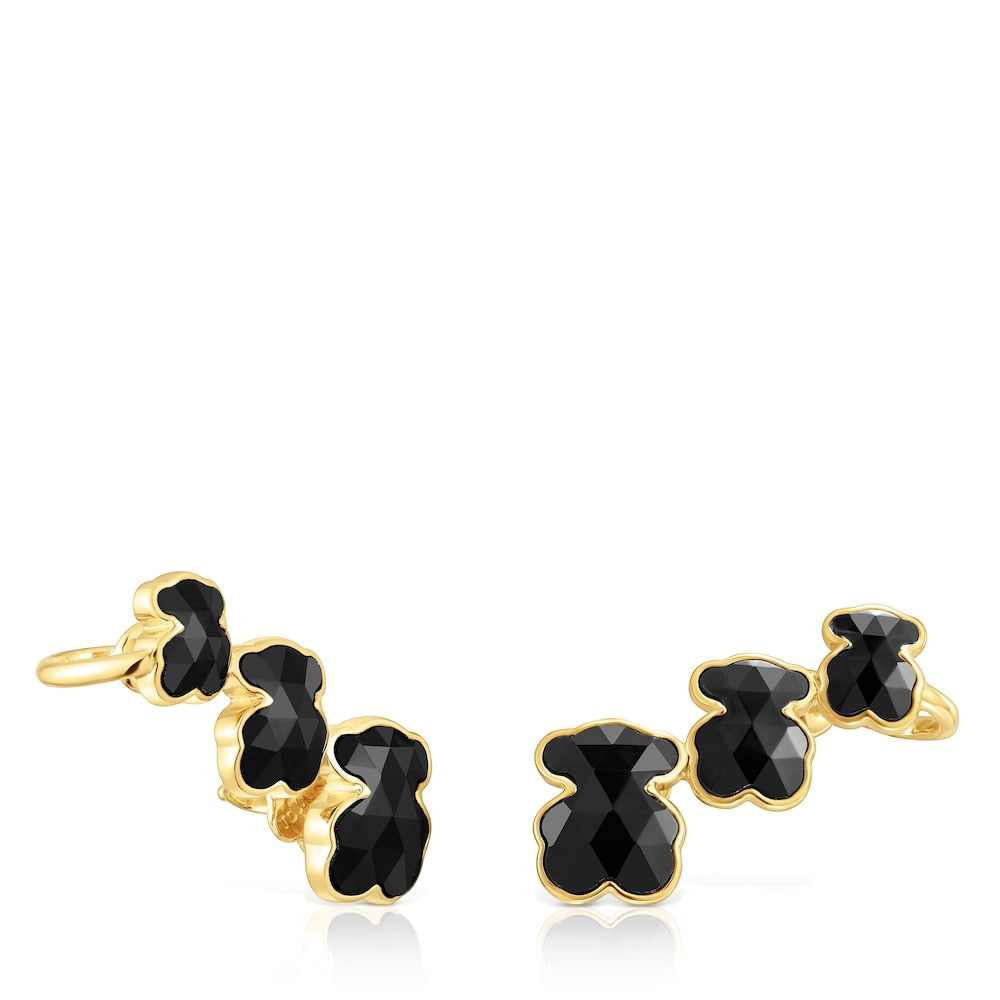 18kt gold plating over silver Climber earrings with onyx bear motifs Icon Color