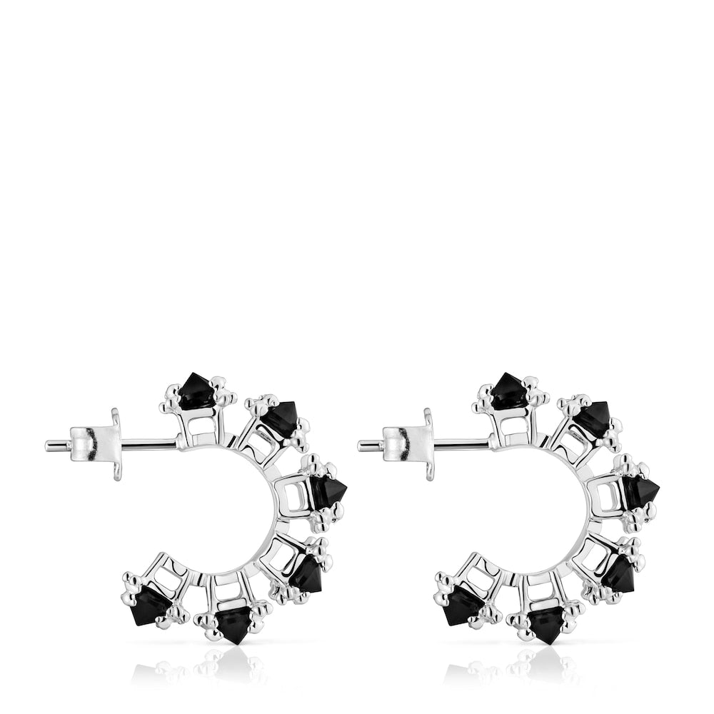 Silver Color Pills Hoop earrings with onyx |