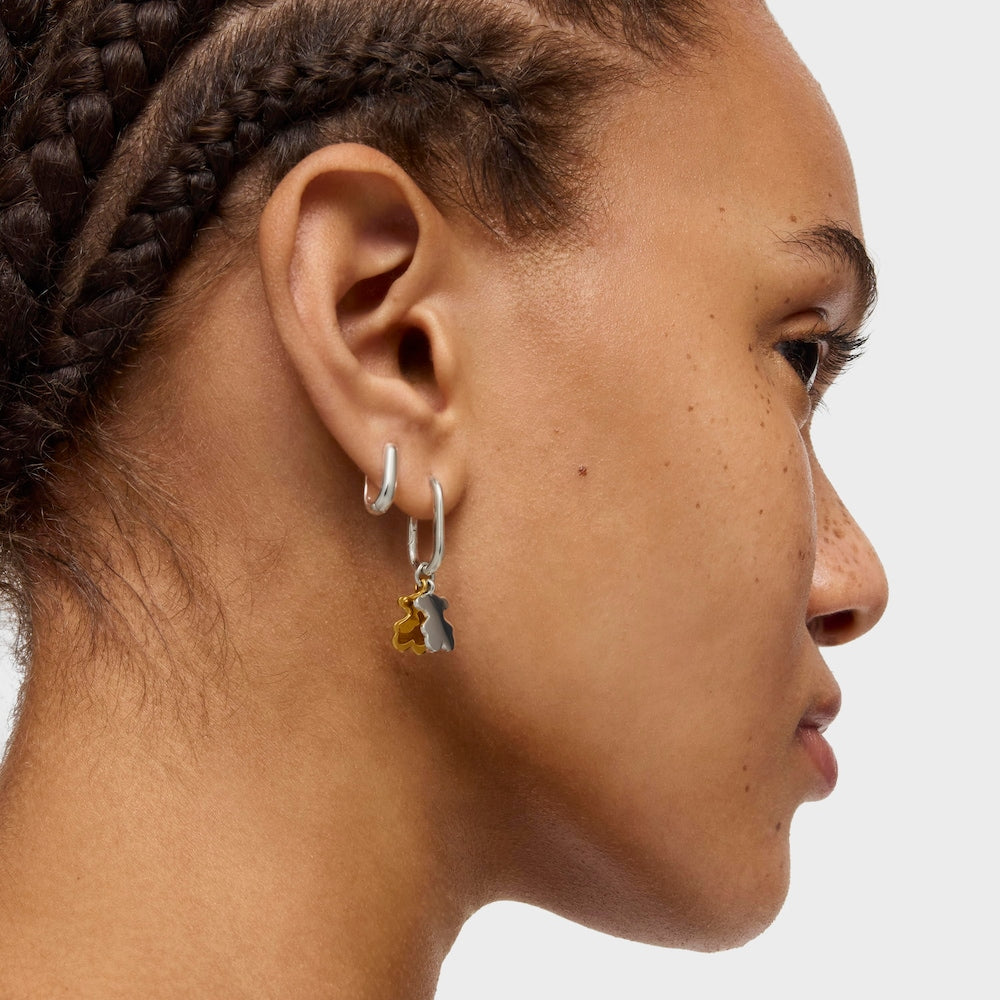 Sweet Dolls two-tone small Hoop earrings with bear motif