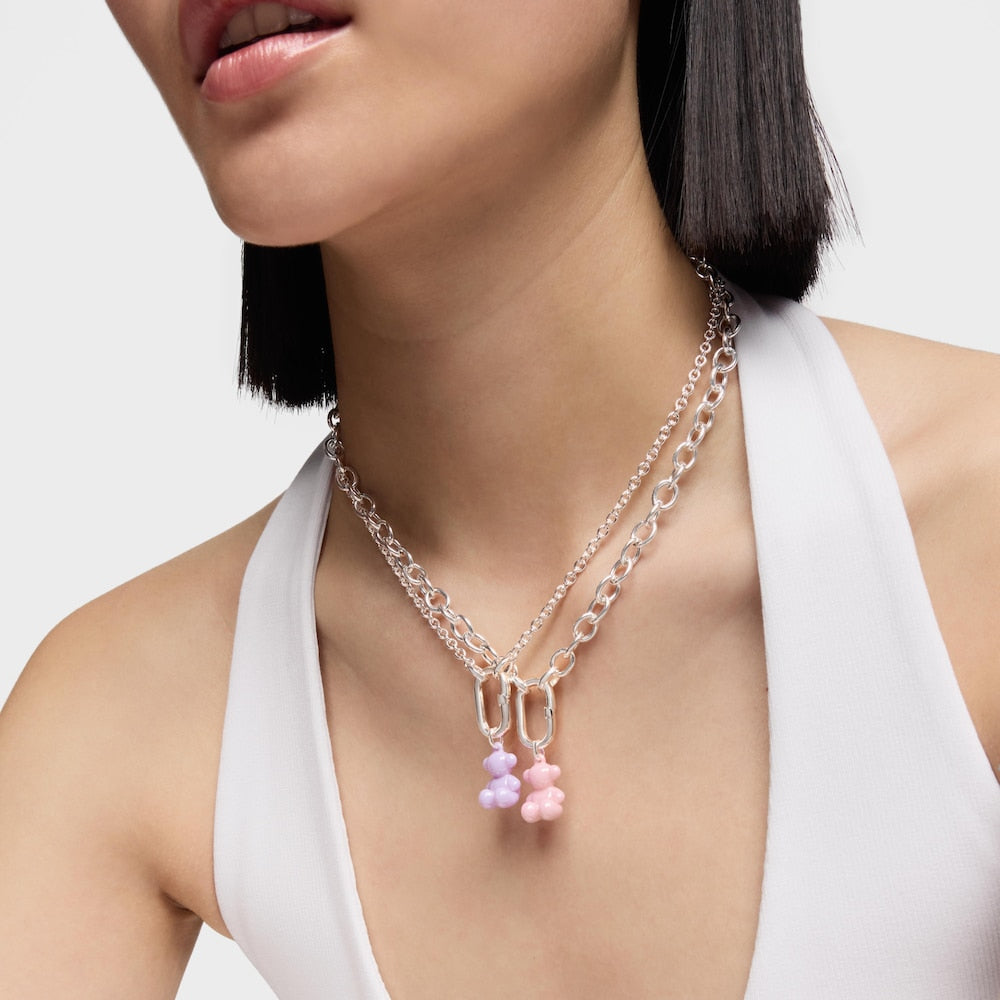 Silver and pink ceramic Bear pendant Bold Bear |