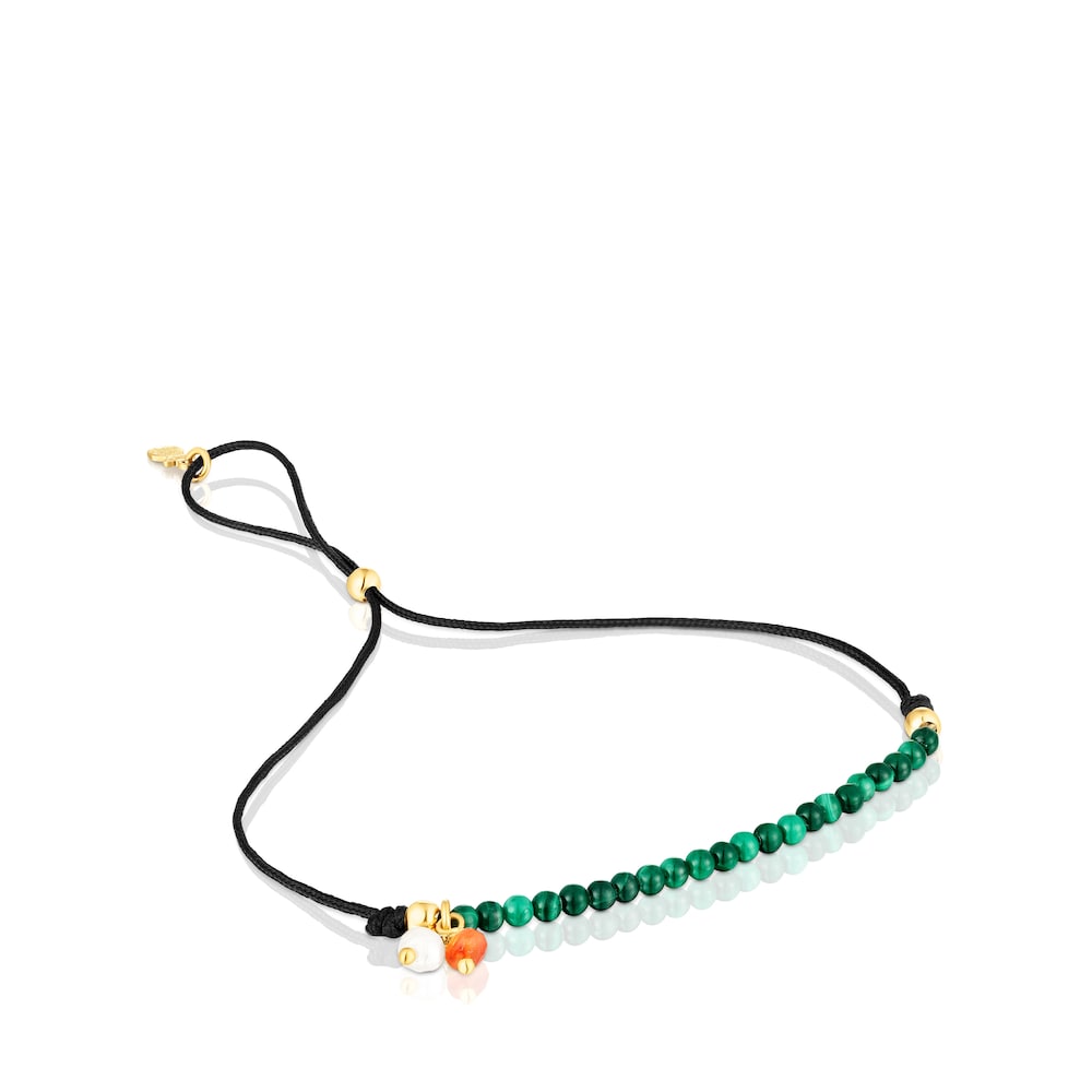 Black nylon Camille Bracelet with malachites |