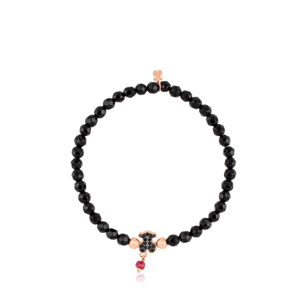 Rose Vermeil Silver Motif Bracelet with spinels and faceted onyx |