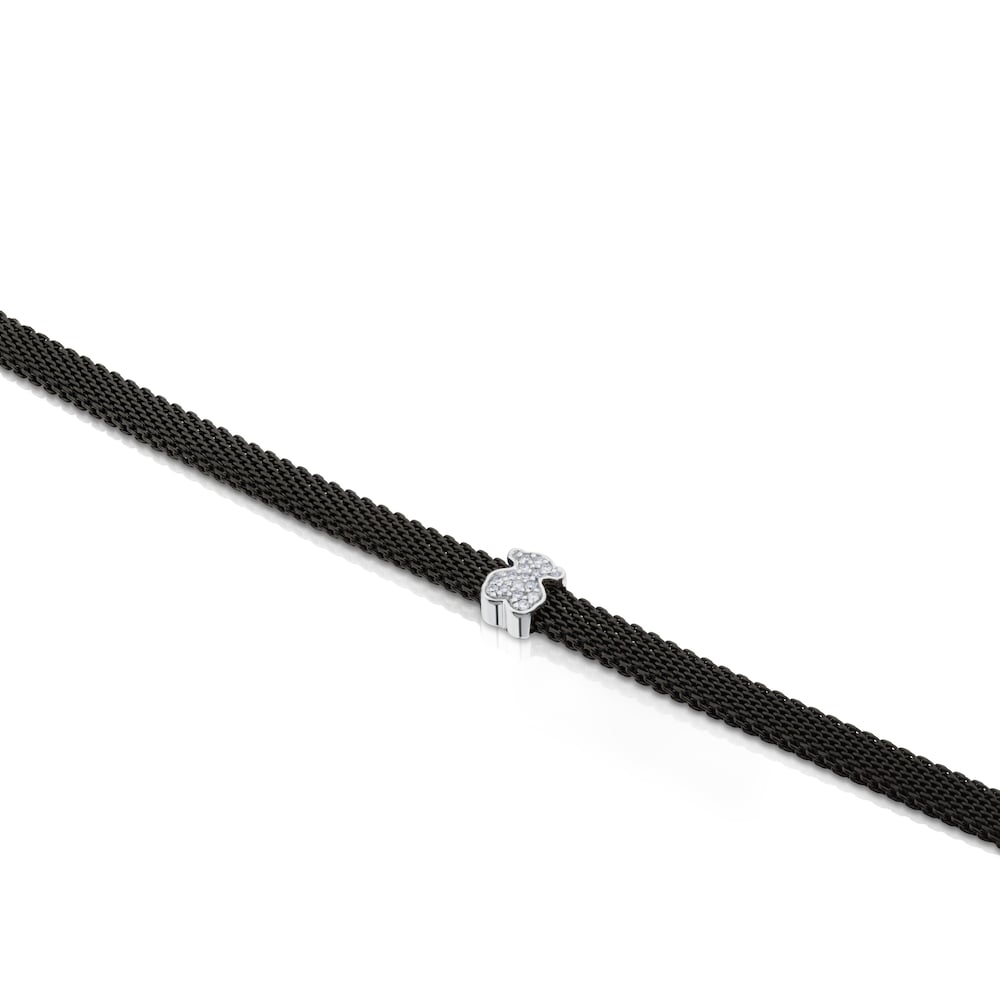 Steel and White Gold Icon Mesh Bracelet with Diamonds Bear motif