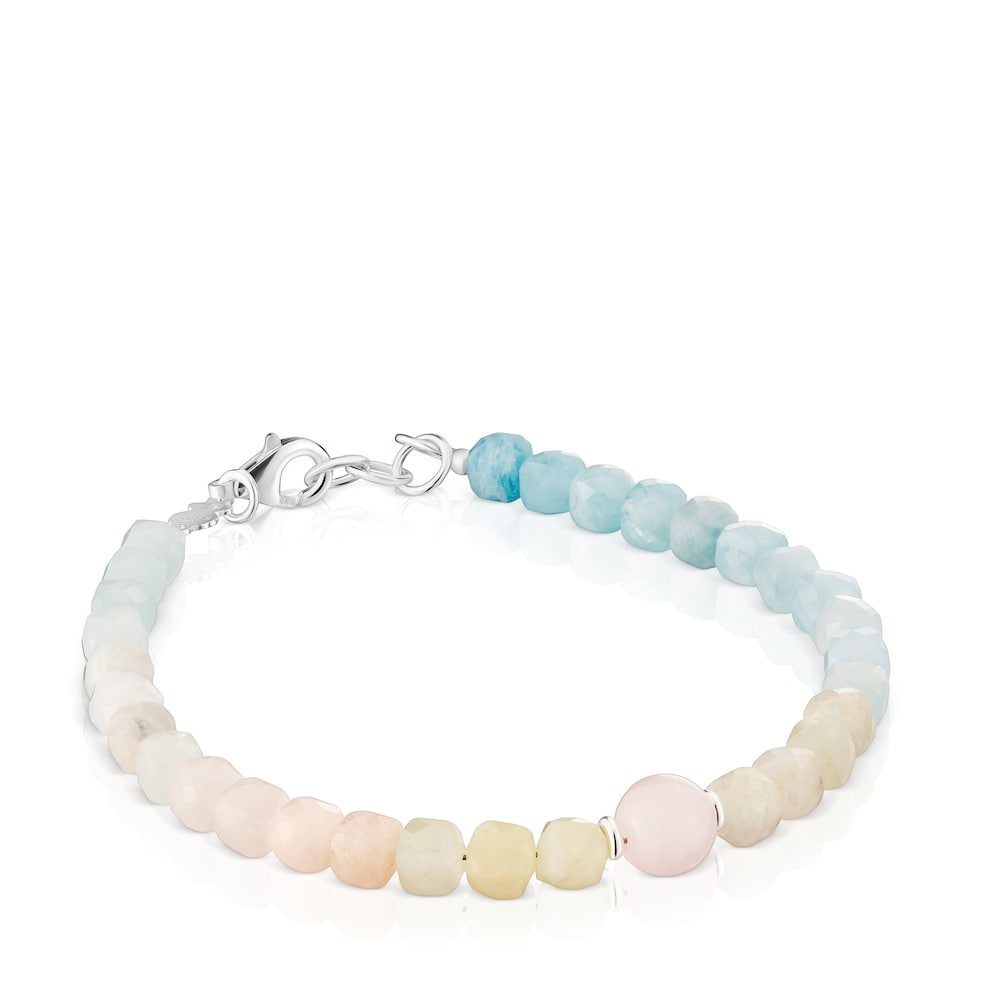 Rose quartz and multicolored beryllium ball Bracelet Basic Colors