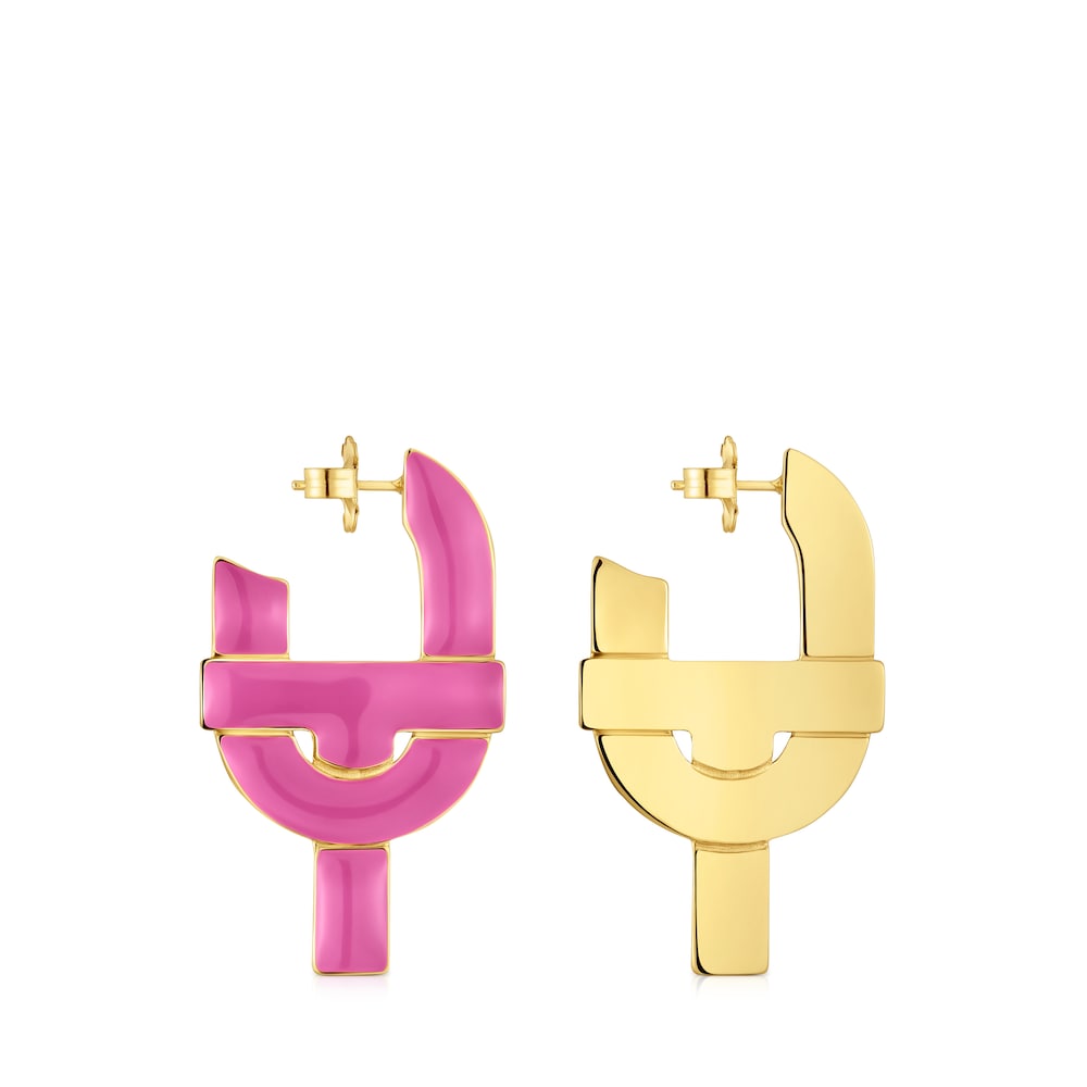 Silver and fuchsia-colored enamel Hoop earrings MANIFESTO |