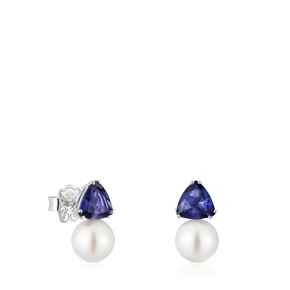 White gold Earrings with rhodolites and cultured pearl Ivette |