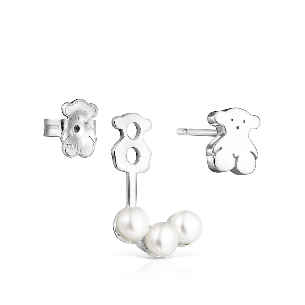 Short Nocturne Silver Earrings with Pearls |