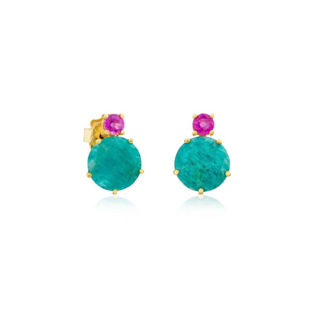 Ivette Earrings in Gold with Amazonite and Ruby