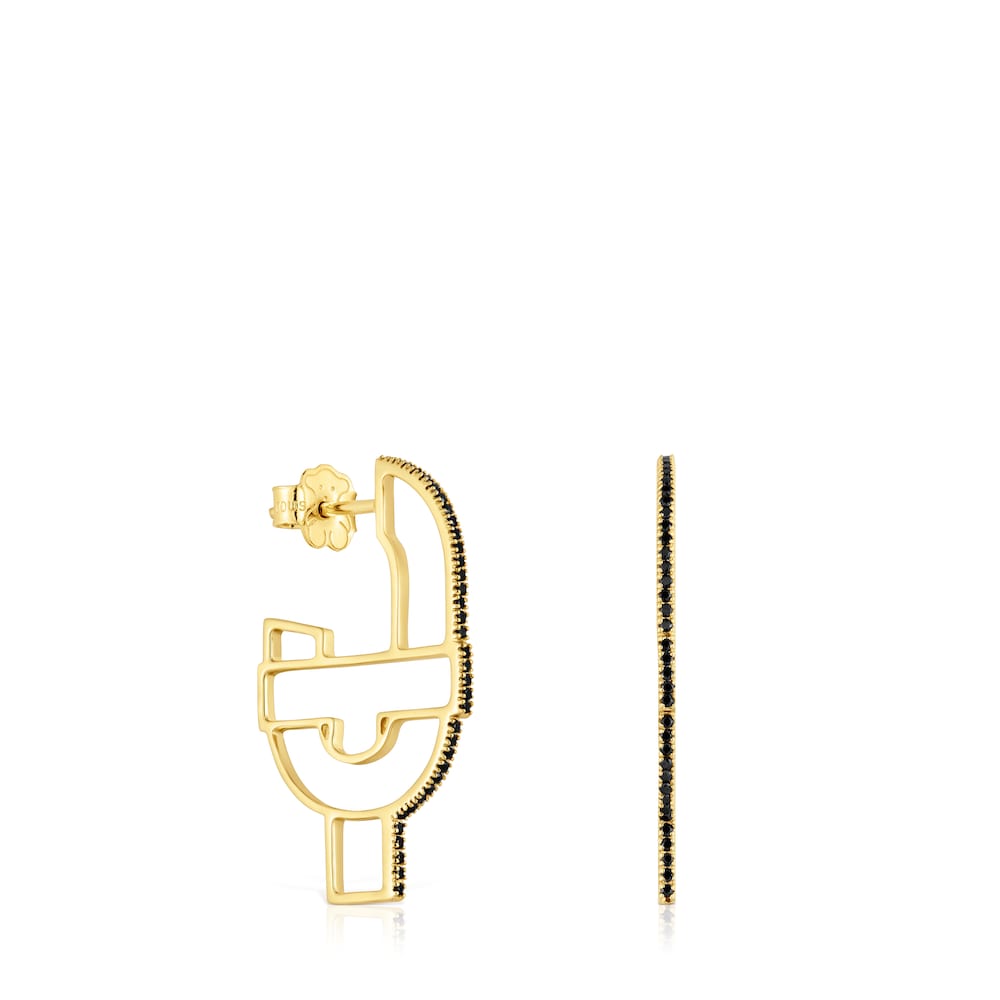 Gold silhouette Hoop earrings with spinels MANIFESTO |