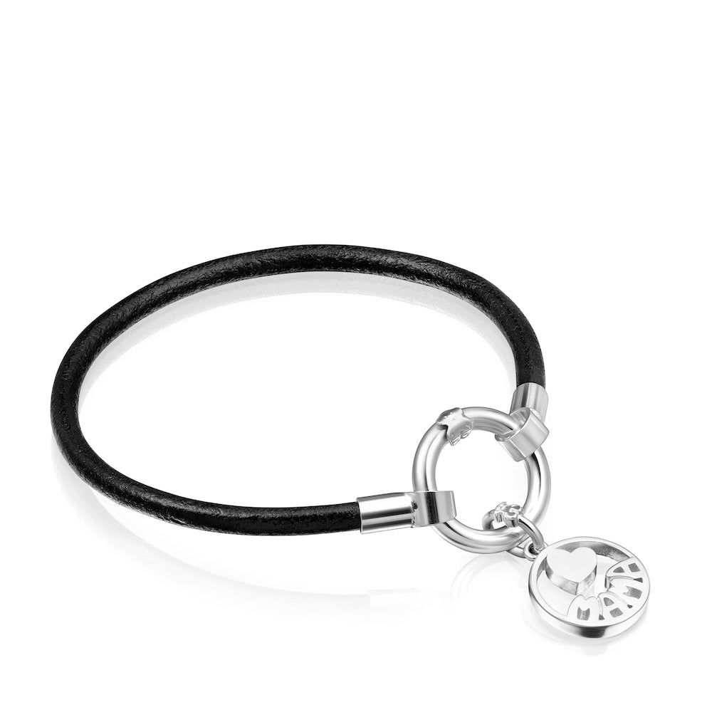 Mama Bracelet in Silver and black Leather