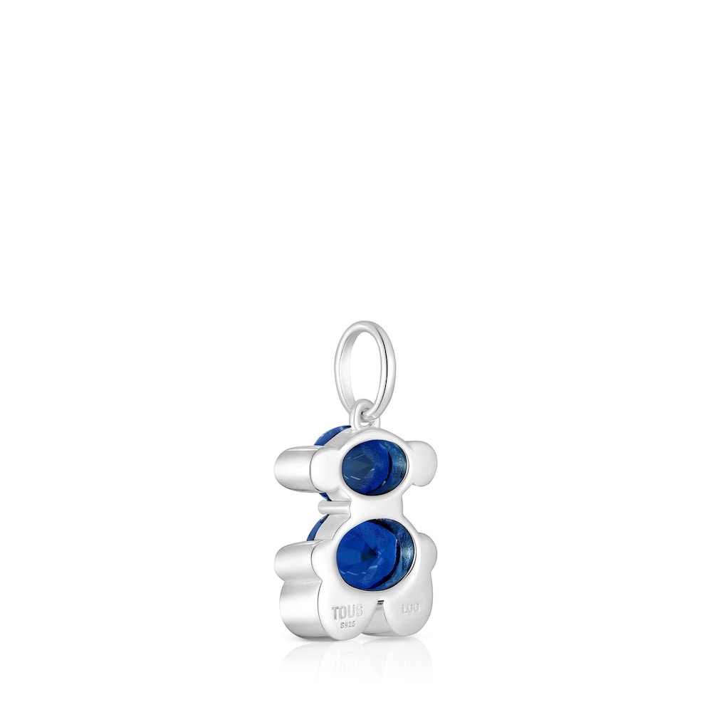 Small silver bear motif Pendant with lab-grown blue sapphire Color Bear LGG |
