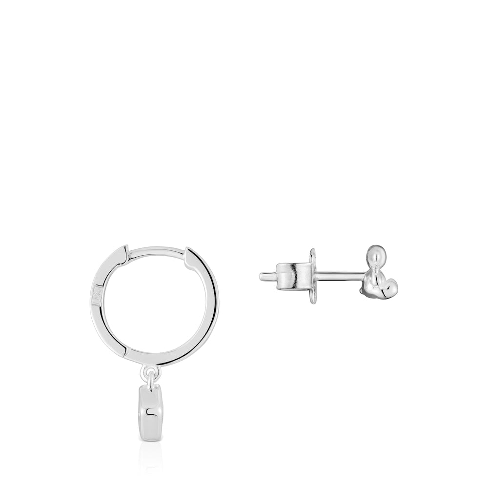 Short-long silver bear Earrings with iolite charm Basic Colors |