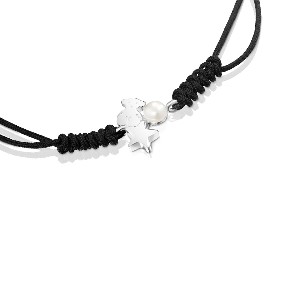 Nocturne Silver Bracelet with Pearl and Black Cord |