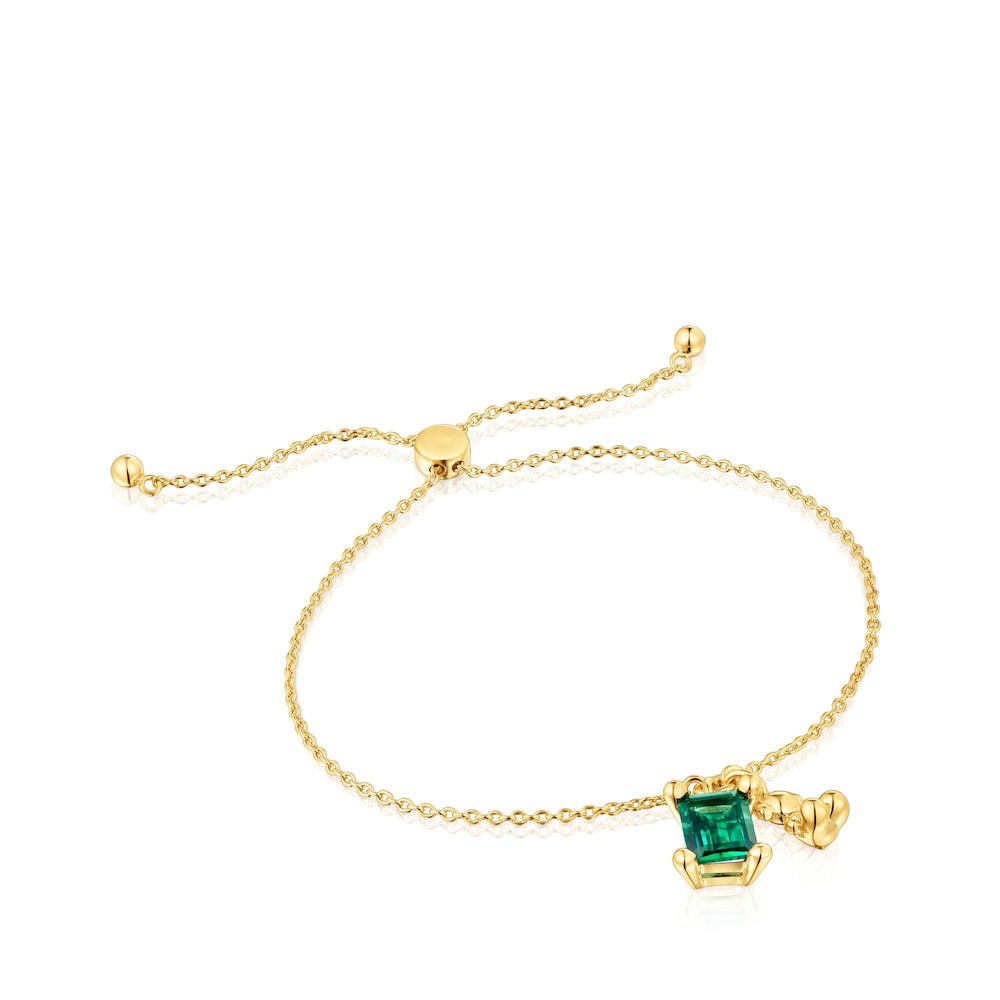 18kt gold plating over silver bear motif chain Bracelet with lab-grown emerald Bold Bear LGG |