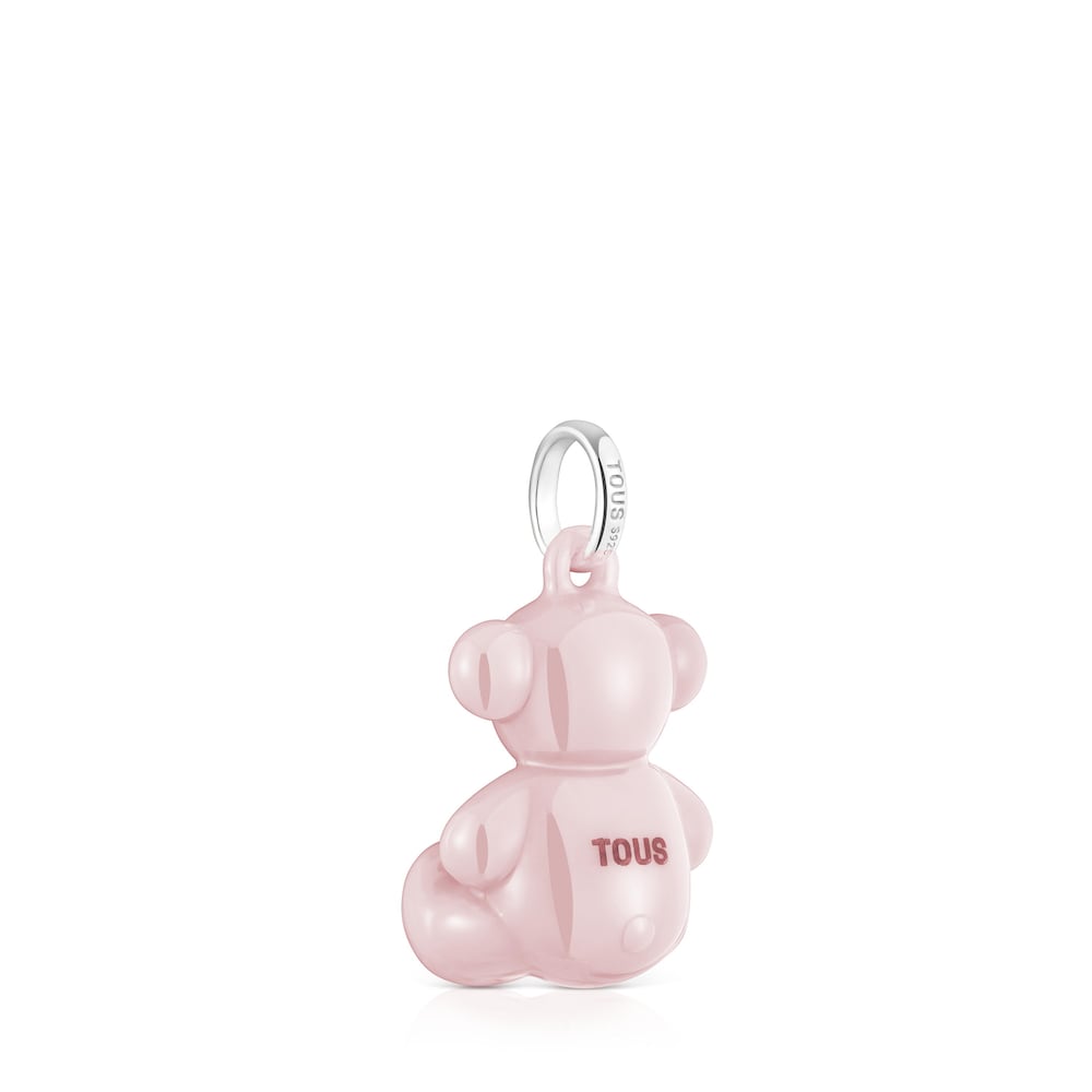 Silver and pink ceramic Bear pendant Bold Bear |