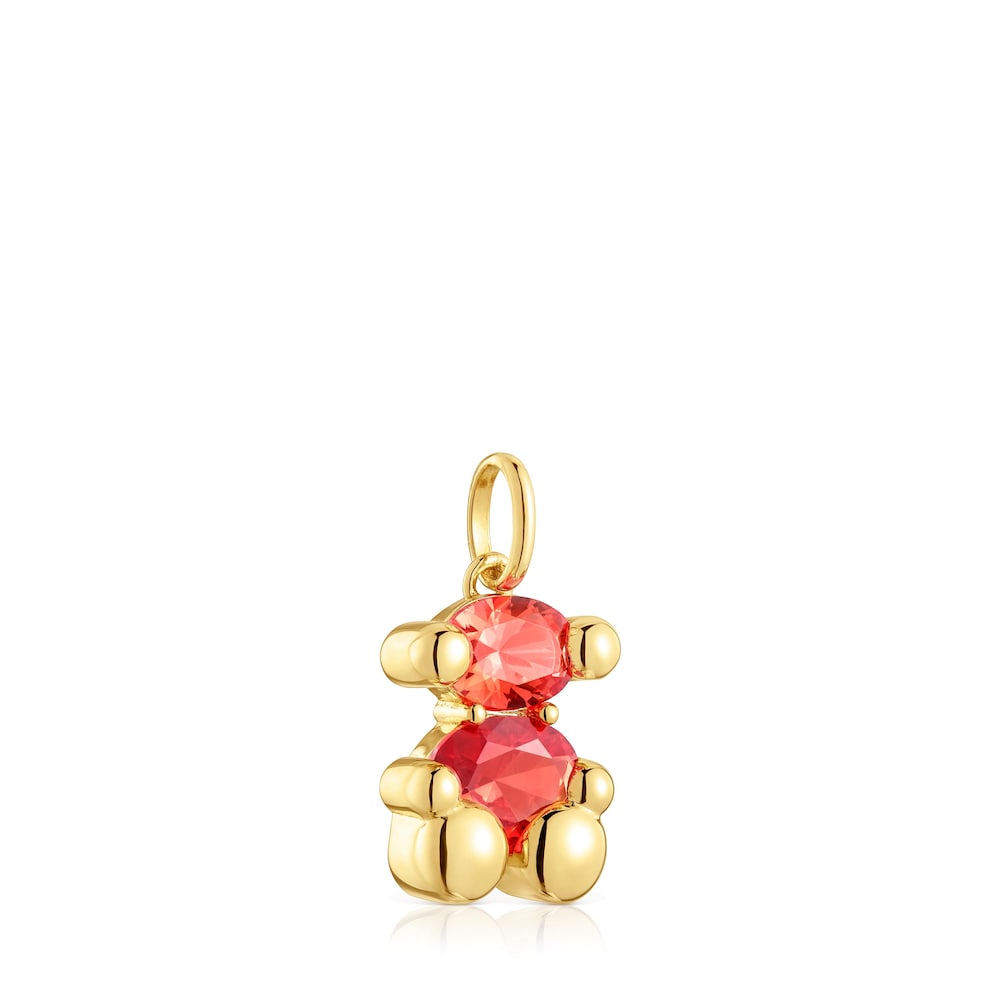 Small bear motif pendant with 18kt gold plating over silver and lab-grown orange sapphire Color Bear LGG |