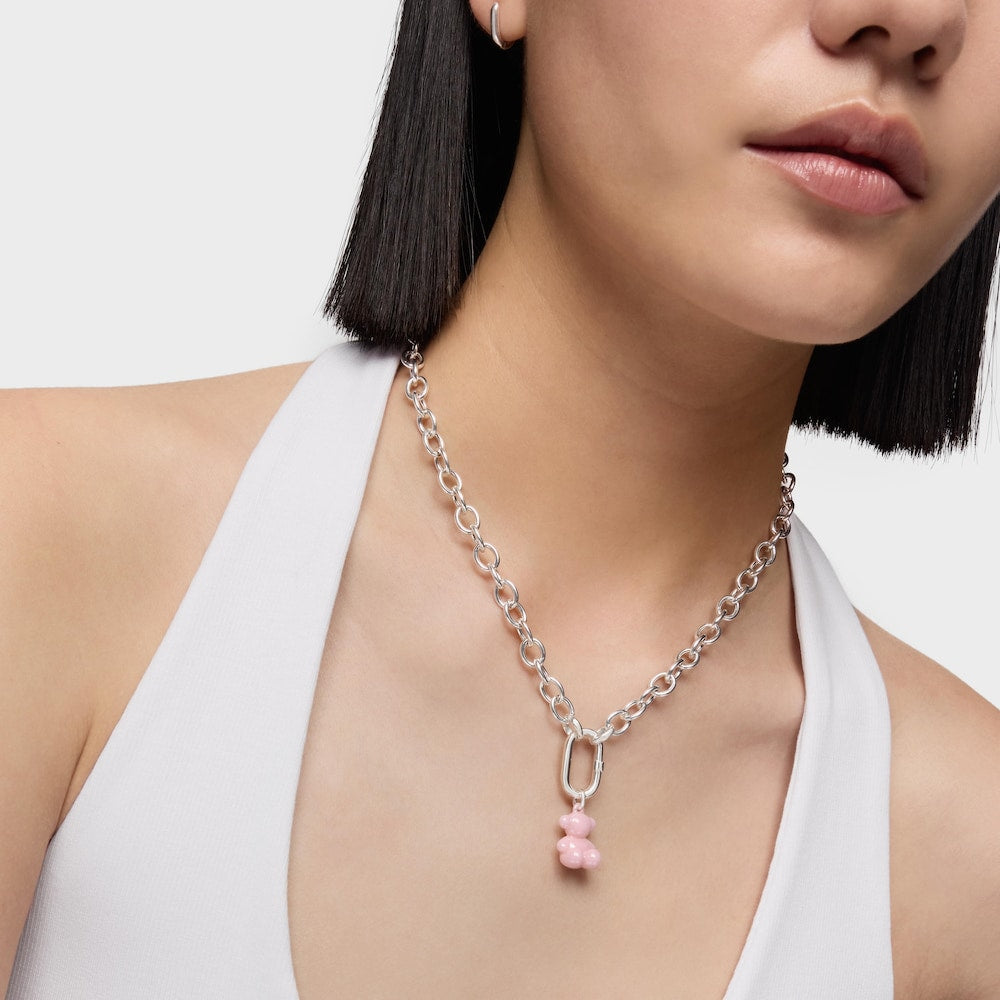 Silver and pink ceramic Bear pendant Bold Bear |