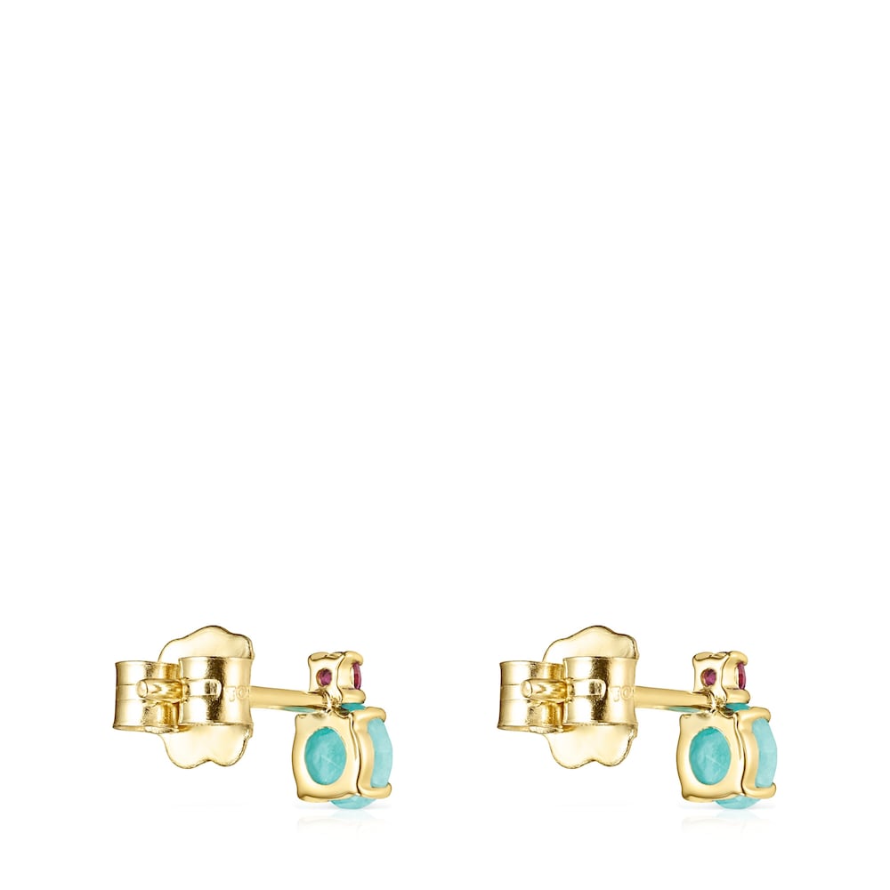 Mini Ivette Earrings in Gold with Amazonite and Ruby |