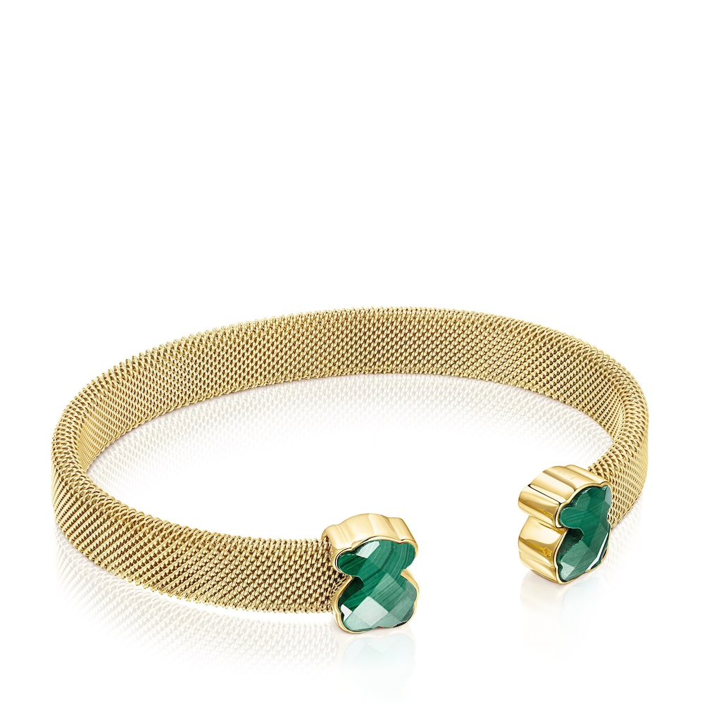 Gold-colored IP Steel Mesh Color Bracelet with Malachite