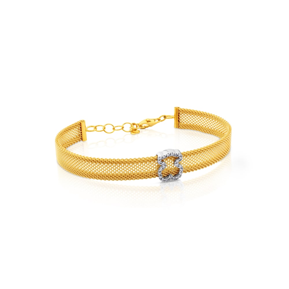 White and yellow gold Icon Mesh Bracelet with Diamonds Bear motif Total carat weight: 0,14ct