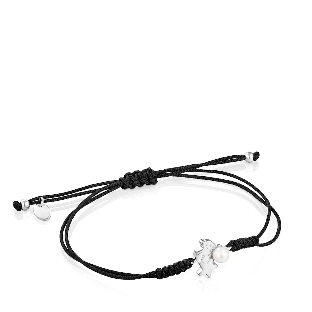 Nocturne Silver Bracelet with Pearl and Black Cord |