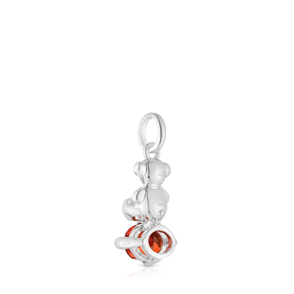 Small silver bear motif Pendant with lab-grown orange sapphire Bold Bear LGG