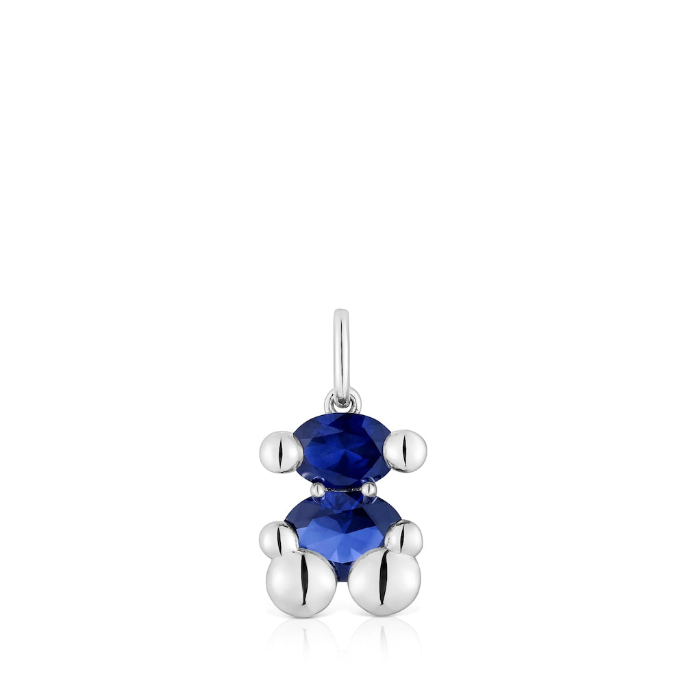 Small silver bear motif Pendant with lab-grown blue sapphire Color Bear LGG |