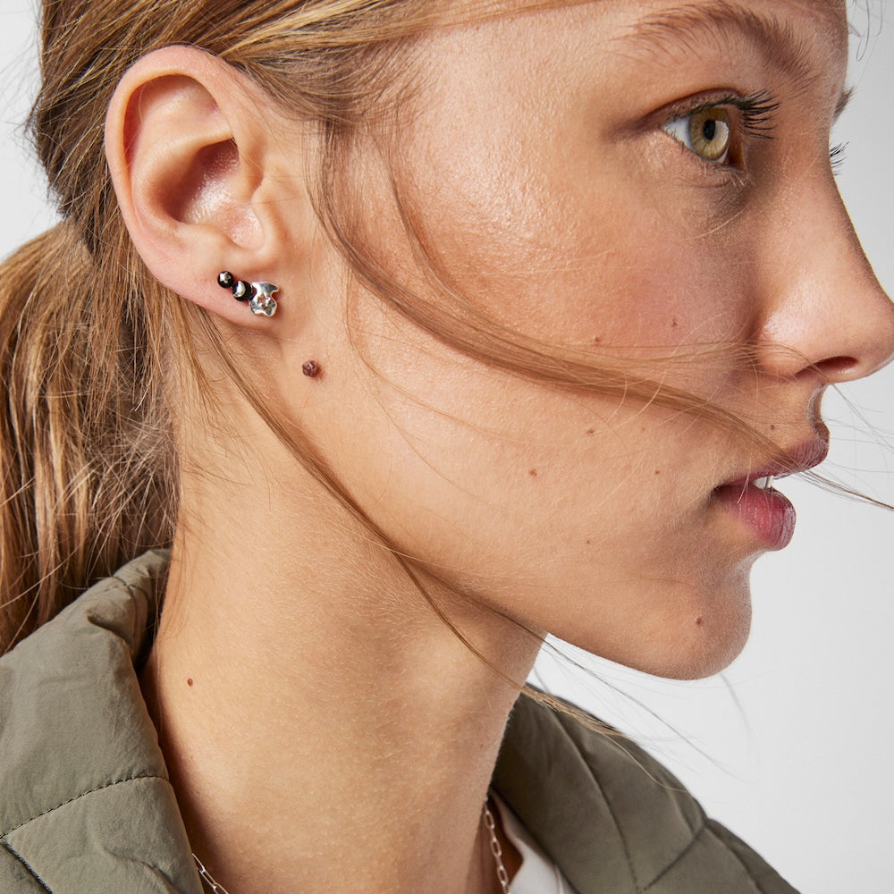 Silver Magic Nature bear-moon Earrings with onyx |