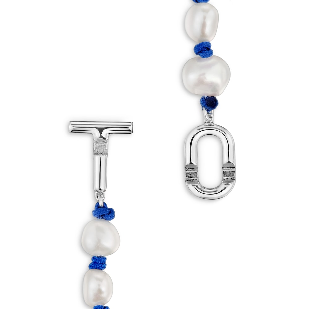 Blue nylon and silver Bracelet with cultured pearls MANIFESTO