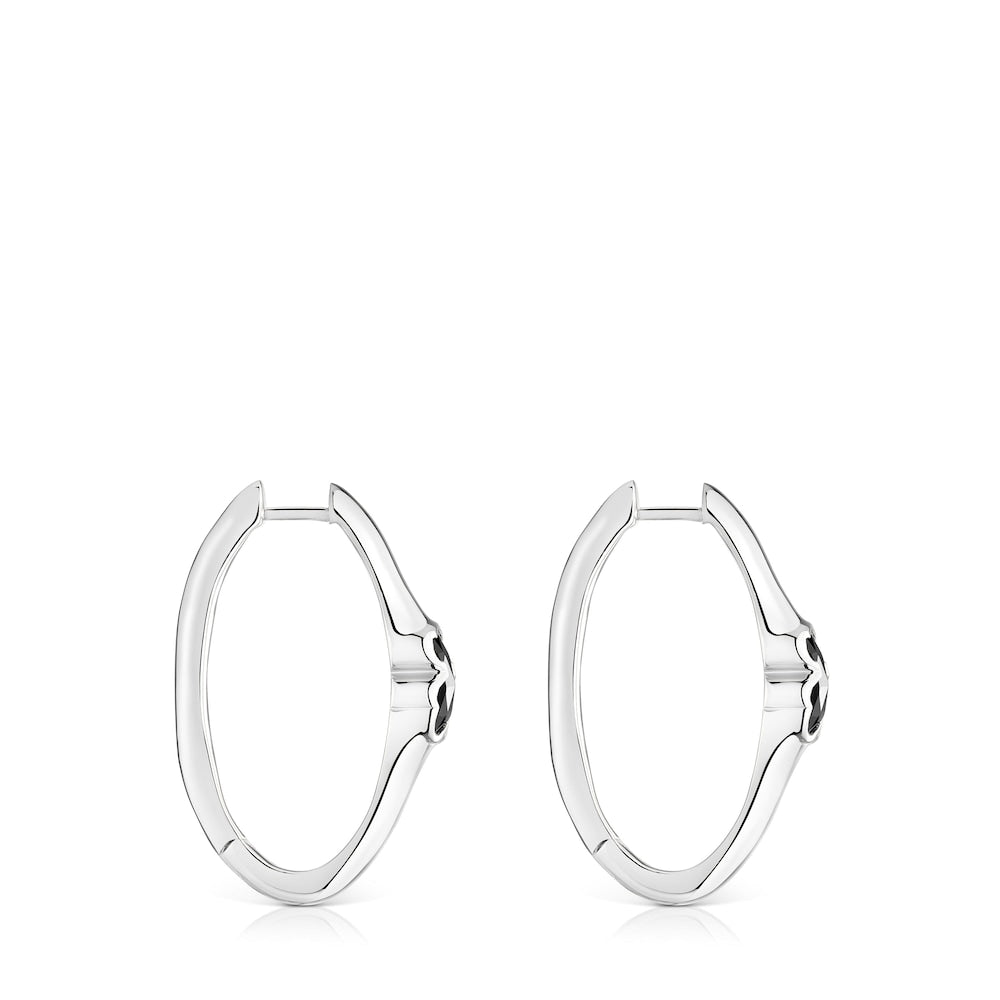 26 mm silver Hoop earrings with onyx bear motif Icon Color |