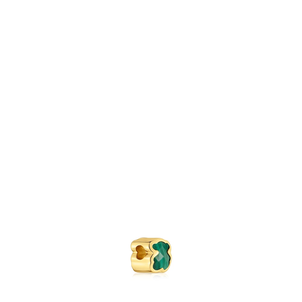 7mm 18kt gold plating over silver and malachite Charm bear motif Basics